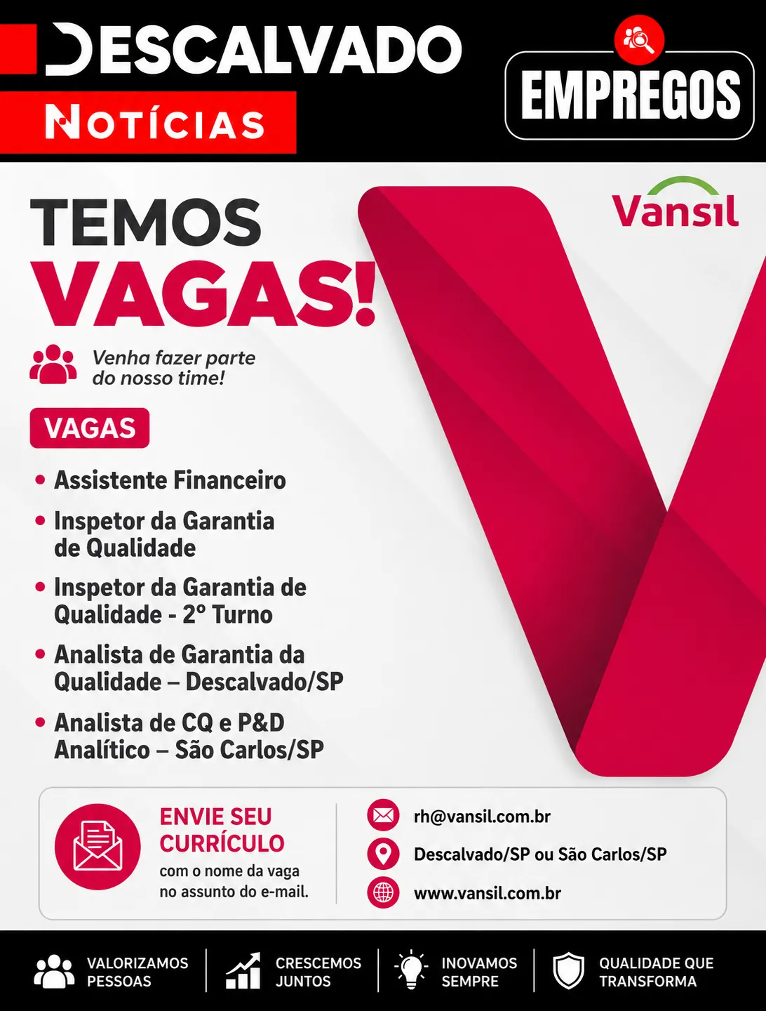 📢 OPORTUNIDADES DE EMPREGO | VANSIL