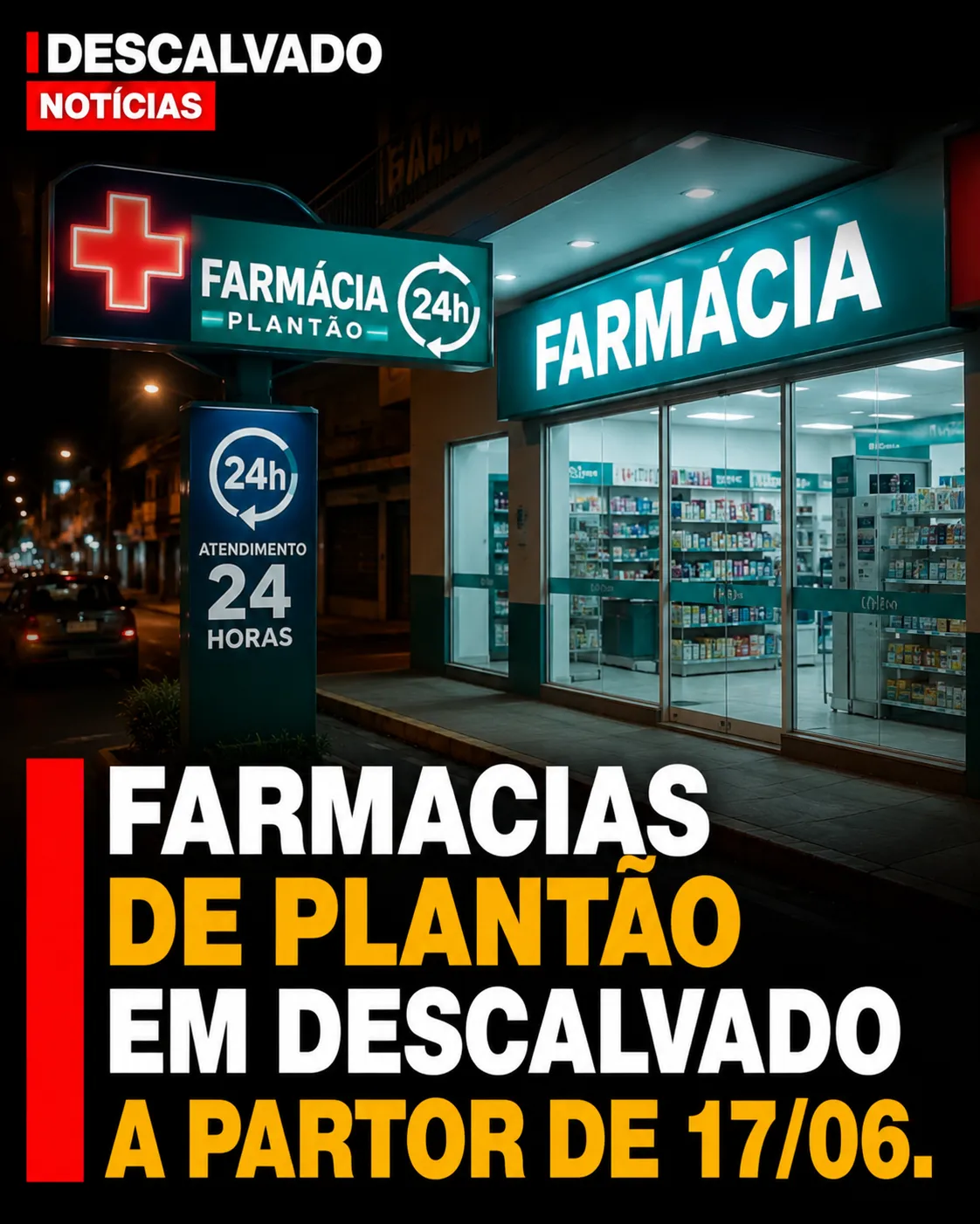 FARMÁCIAS DE PLANTÃO NOTURNO EM DESCALVADO TERÃO NOVA ESCALA VÁLIDA POR UM ANO