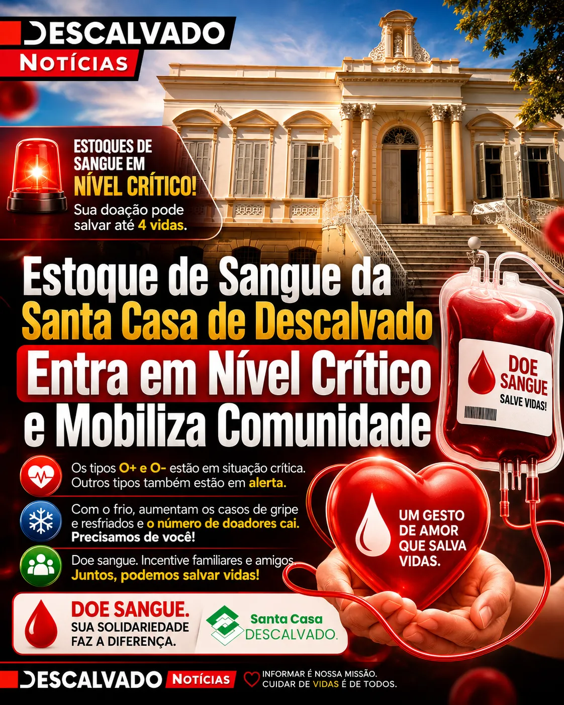 Estoque de Sangue da Santa Casa de Descalvado Entra em Nível Crítico e Mobiliza Comunidade
