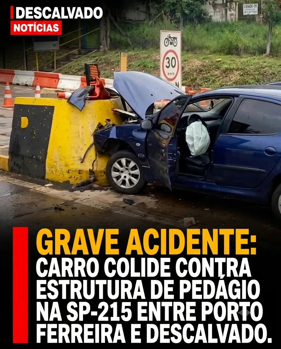 Grave Acidente: Carro Colide Contra Estrutura de Pedágio na SP-215 entre Porto Ferreira e Descalvado