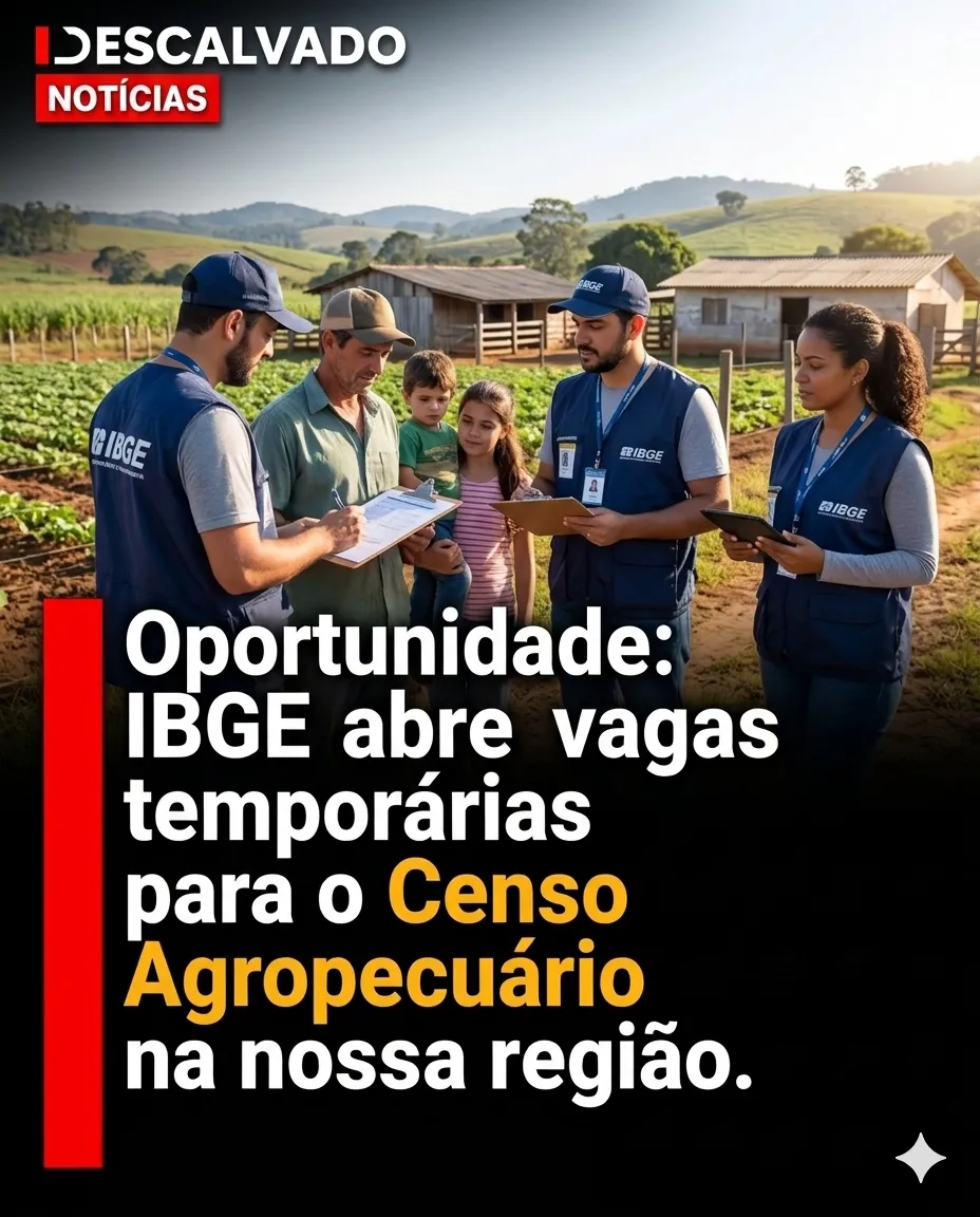 Oportunidade: IBGE abre vagas temporárias para o Censo Agropecuário na nossa região