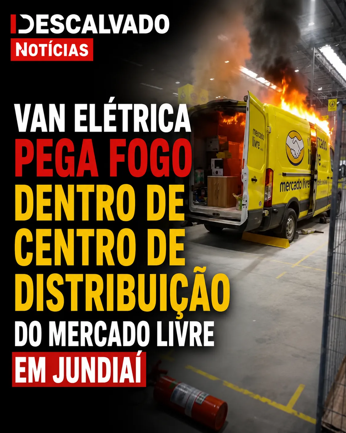 Van elétrica pega fogo dentro de centro de distribuição do Mercado Livre em Jundiaí