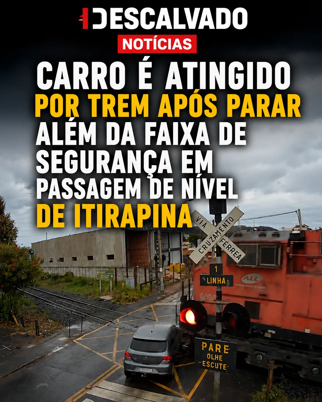 Carro é atingido por trem após parar além da faixa de segurança em passagem de nível de Itirapina