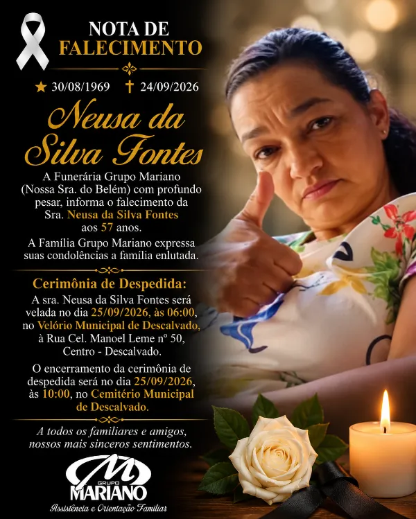 Nota de Falecimento  - Sra. Neusa da Silva Fontes, aos 57 anos