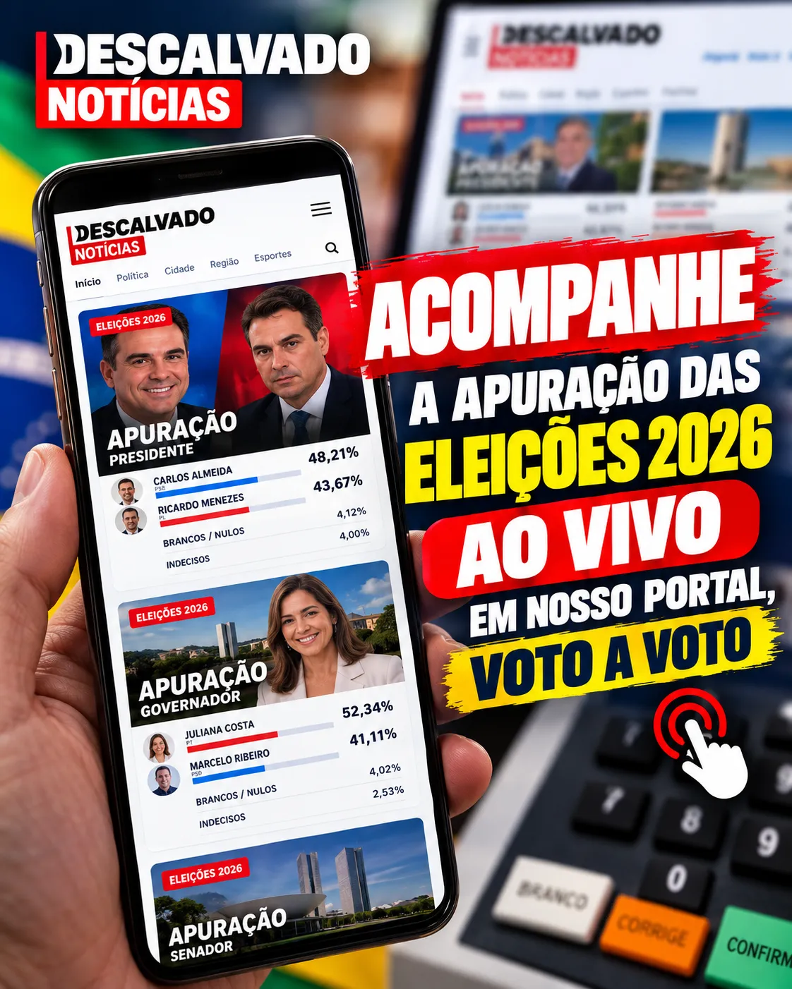 Eleições 2026: acompanhe a apuração ao vivo, voto a voto, no Descalvado Notícias