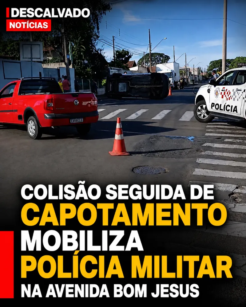 Colisão seguida de capotamento mobiliza Polícia Militar na Avenida Bom Jesus