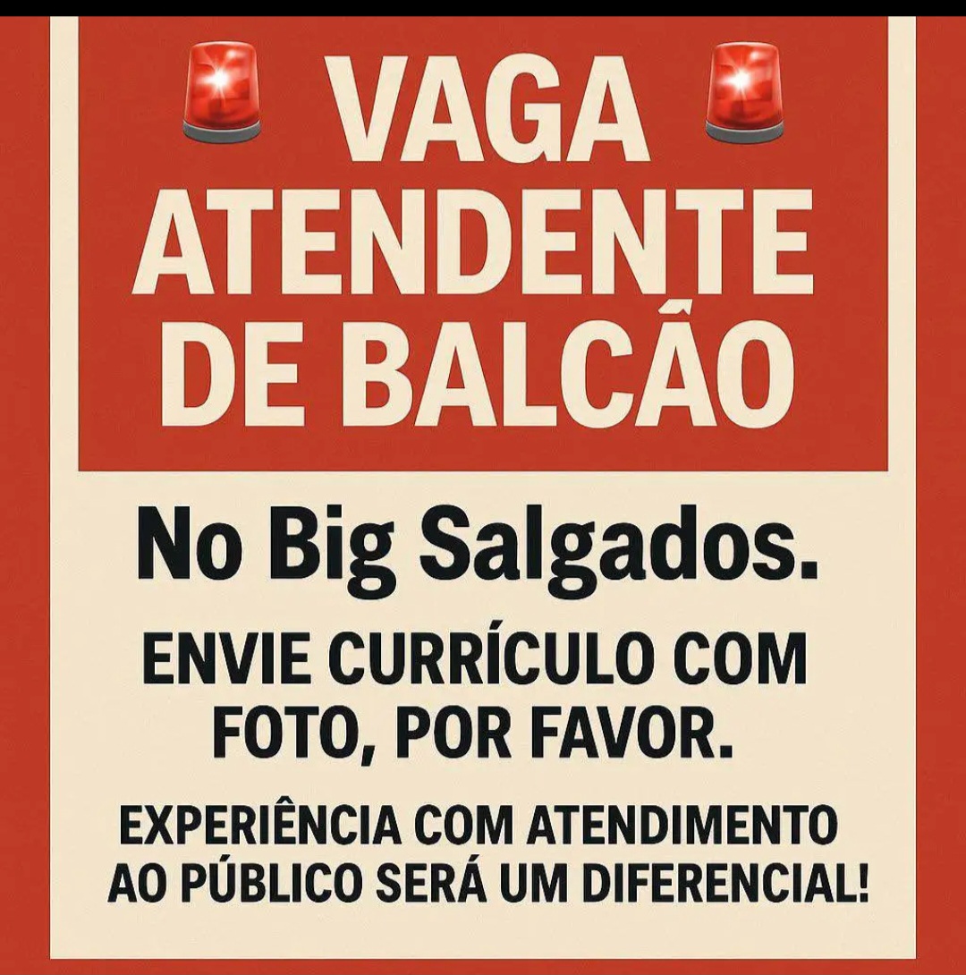 Oportunidade de Emprego: Big Salgados Contrata Atendente de Balcão!