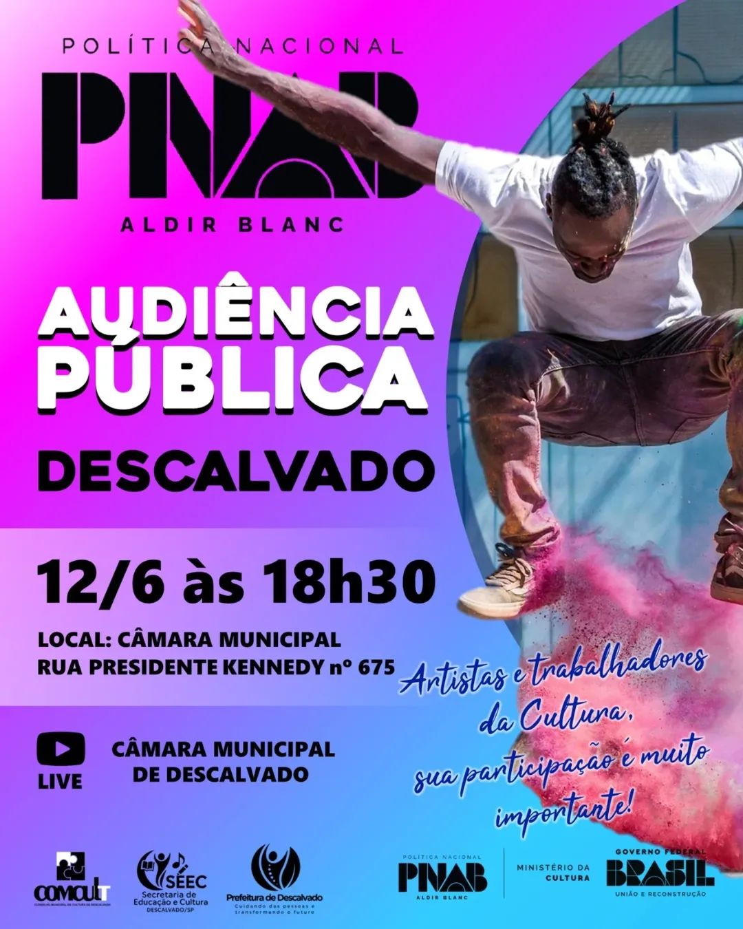 Audiência Pública sobre a PolÃtica Nacional Aldir Blanc (PNAB) 2025 será realizada em Descalvado