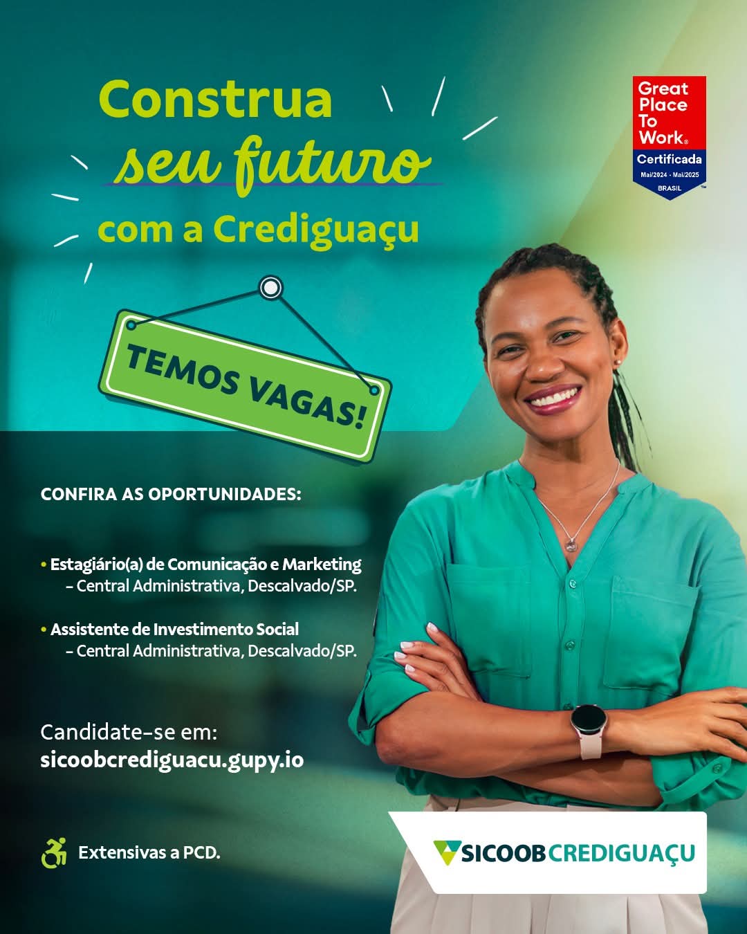 Sicoob Crediguaçu abre vagas para a Central Administrativa em Descalvad