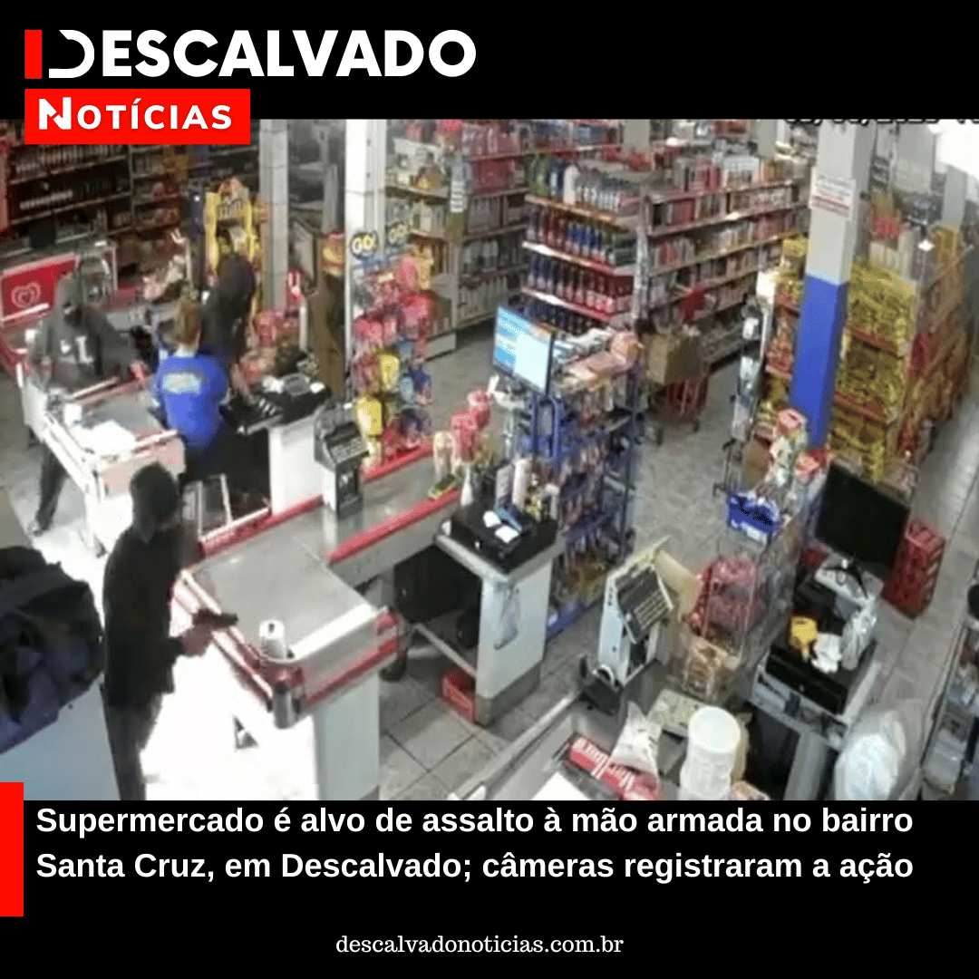 Supermercado é alvo de assalto à mão armada no bairro Santa Cruz, em Descalvado; câmeras registraram a ação