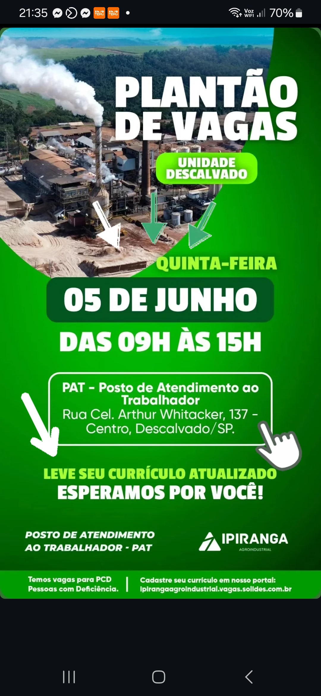 Plantão de Vagas em Descalvado nesta Quinta-feira: Oportunidades de Emprego na Unidade Ipiranga Agroindustrial