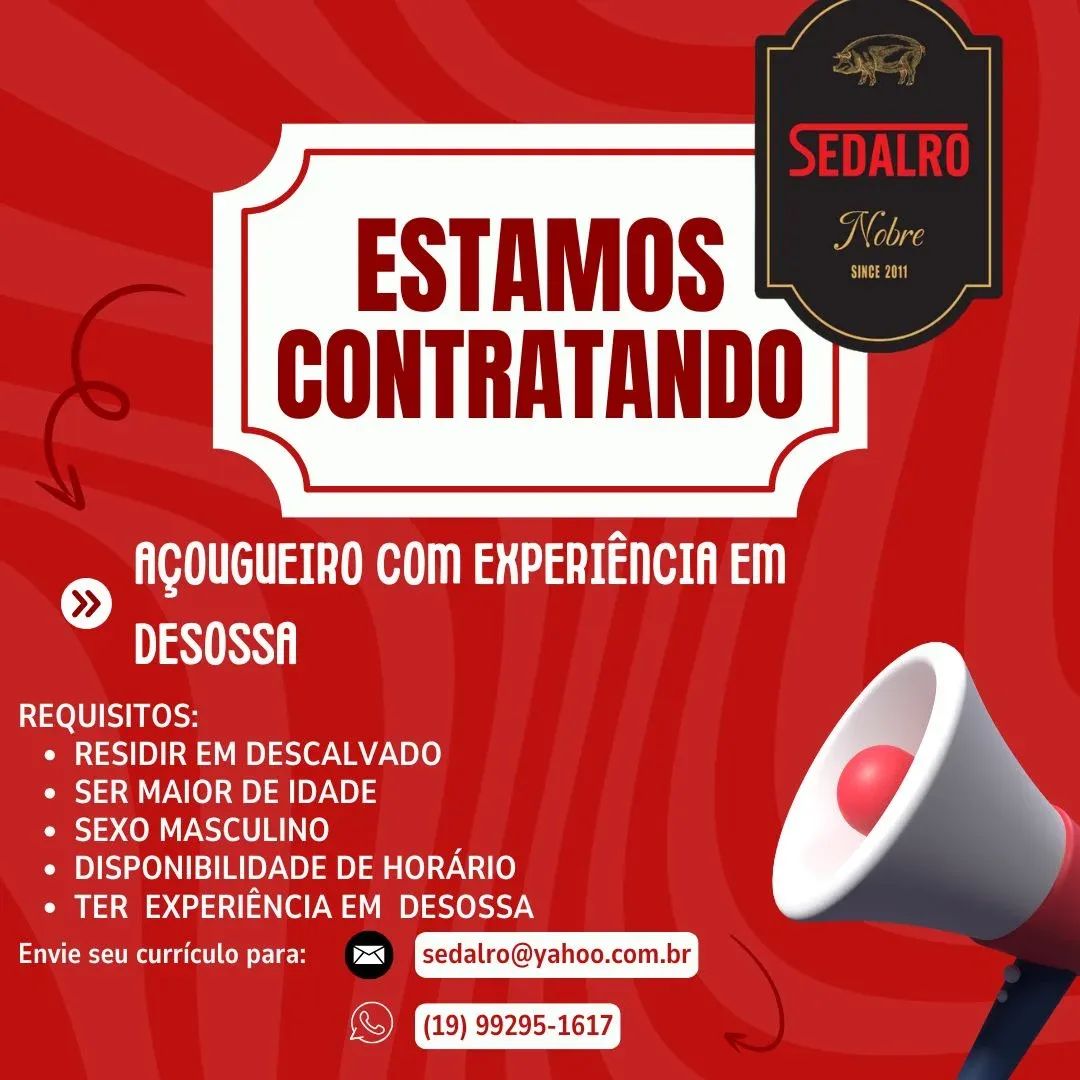 Oportunidade de Emprego: Sedalro Nobre Contrata Açougueiro com Experiência em Desossa