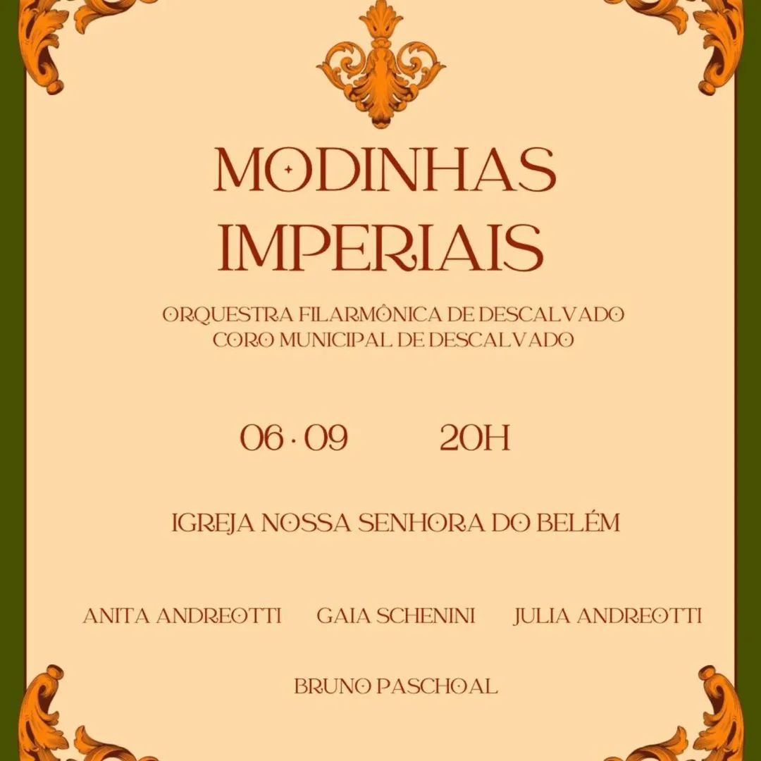 Concerto “Modinhas Imperiais” será realizado em Descalvado no próximo dia 6