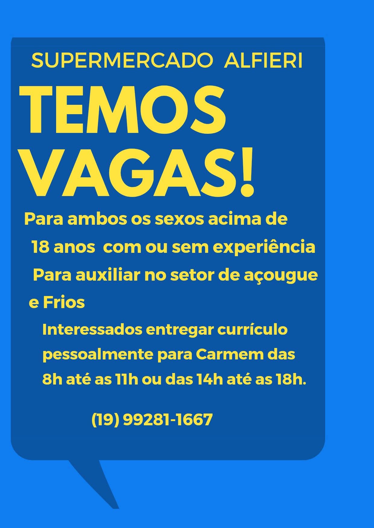 Supermercado Alfieri anuncia novas vagas de emprego em Descalvado