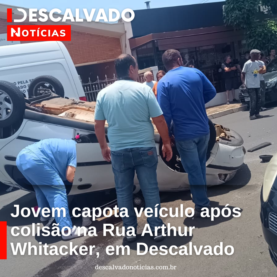 Jovem capota veículo após colisão na Rua Arthur Whitacker, em Descalvado